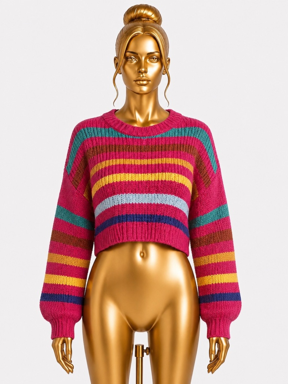 Vibrant Striped Crew Neck Sweater